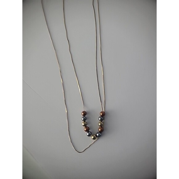 Vintage Gold Tone Multi Strand Chain Necklace Beaded Jewelry Costume - Picture 6 of 10